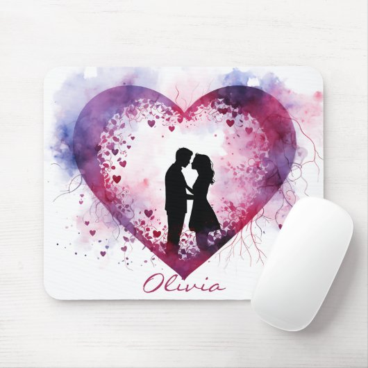 Aangepaste Waterverf Valentijnsdag paar in liefde Muismat (Met muis)