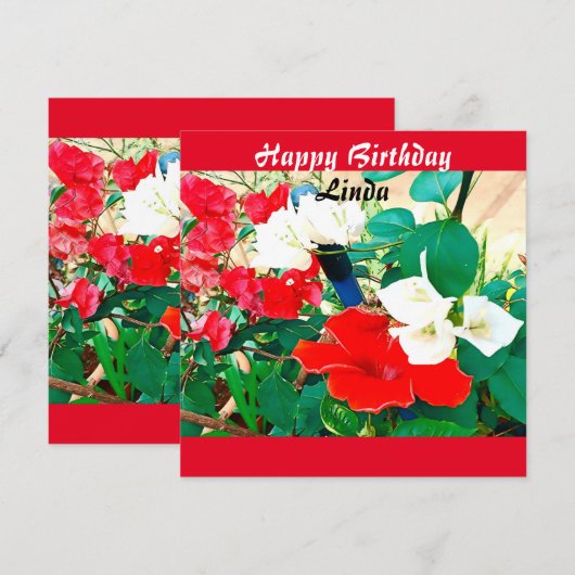 Aangepaste Waterverf van de Rode Schoenbloem op ge Kaart (Voorkant / Achterkant)