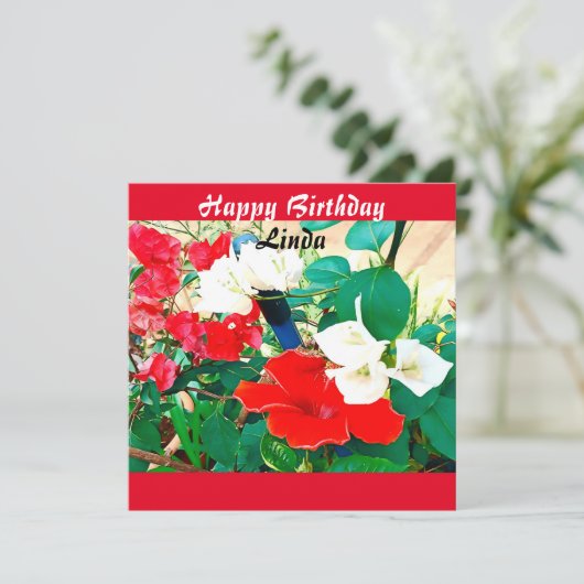 Aangepaste Waterverf van de Rode Schoenbloem op ge Kaart (Staand voorkant)