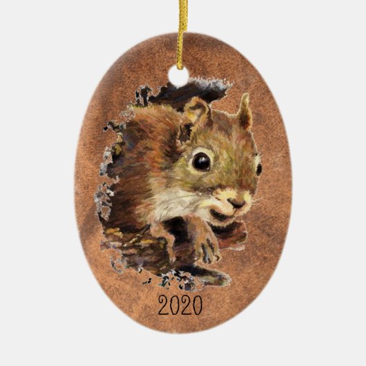 Aangepaste Waterverf van eekhoorndieren Dierkunst Keramisch Ornament (Voorkant)