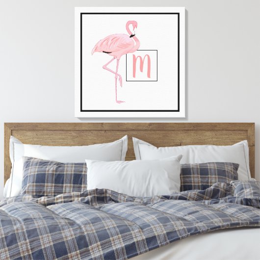 Aangepaste Waterverf van het Monogram Cute Pink Fl Canvas Afdruk (Insitu (Slaapkamer))
