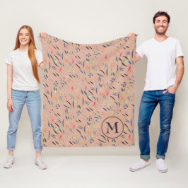 Aangepaste Waterverf van monogram Floral Fleece Deken