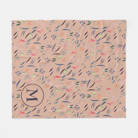 Aangepaste Waterverf van monogram Floral Fleece Deken (Voorkant (Horizontaal))
