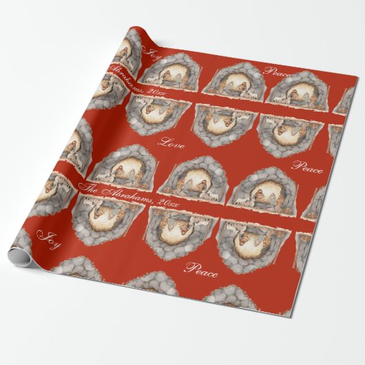Aangepaste Waterverf Vintage kerststal Cadeaupapier (Uitgerold)