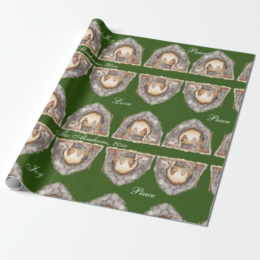 Aangepaste Waterverf Vintage kerststal Cadeaupapier (Uitgerold)