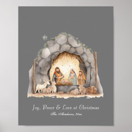 Aangepaste Waterverf Vintage kerststal Poster