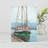 Aangepaste Waterverf Vist Boat Memorial Service Kaart (Staand voorkant)