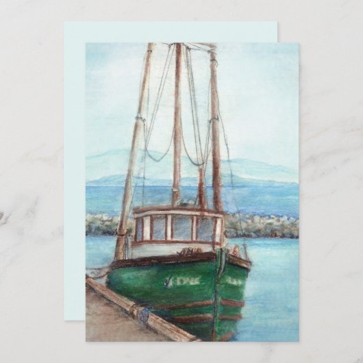 Aangepaste Waterverf Vist Boat Memorial Service Kaart (Voorkant / Achterkant)