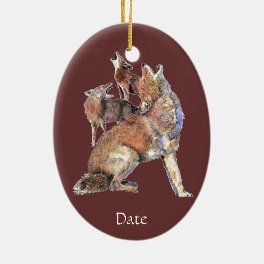 Aangepaste Waterverf voor coyotes Keramisch Ornament (Achterkant)