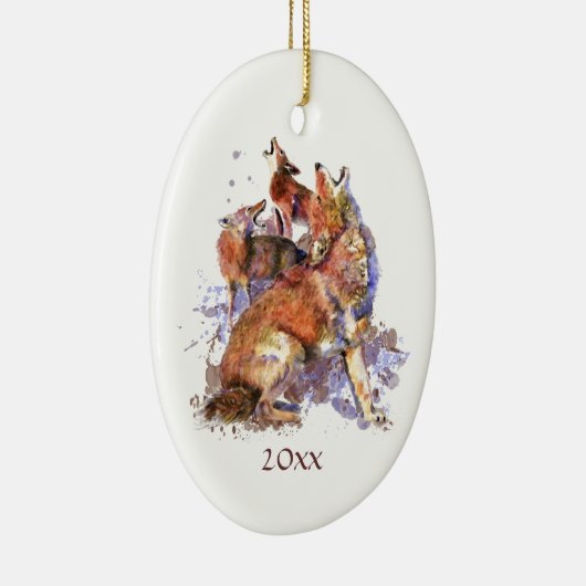 Aangepaste Waterverf voor coyotes Keramisch Ornament (Rechts)