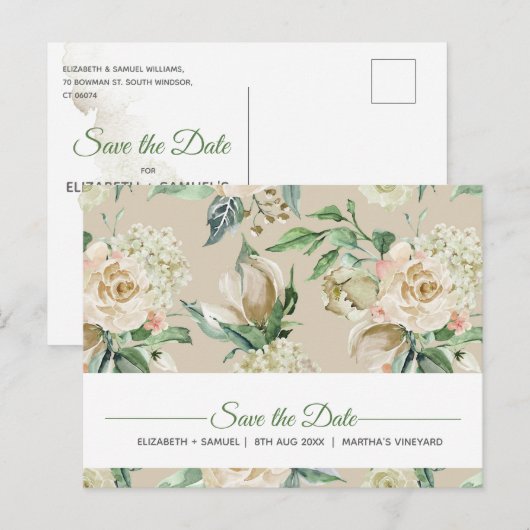 Aangepaste Waterverf voor Cream Roos Aankondigingskaart (Voorkant / Achterkant)