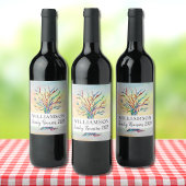 Aangepaste Waterverf voor gezinshereniging van gez Wijn Etiket