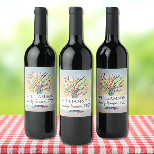 Aangepaste Waterverf voor gezinshereniging van gez Wijn Etiket