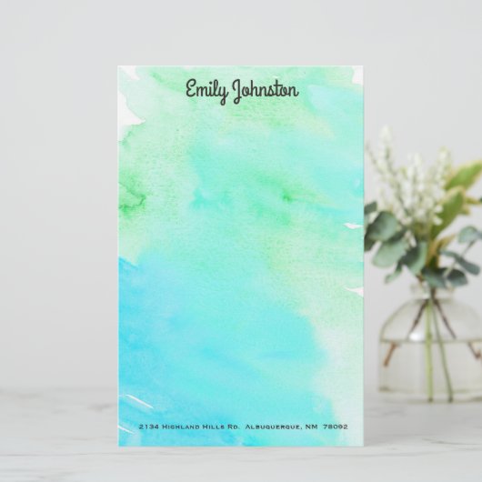 Aangepaste Waterverf voor groene en Turkooise Briefpapier (Staand voorkant)