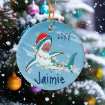 Aangepaste Waterverf voor grote witte haaien Keramisch Ornament<br><div class="desc">Dit ontwerp kan op het gebied worden gepersonaliseerd dat door de foto en/of tekst te veranderen wordt verstrekt. Of het kan worden aangepast door te klikken deze Sjabloon personaliseert en dan de klik te kiezen om verdere optie aan te passen en de kleur van de achtergrond te schrappen of te...</div>