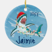 Aangepaste Waterverf voor grote witte haaien Keramisch Ornament (Achterkant)