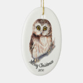 Aangepaste Waterverf voor kerstmis Cute Owl Bird Keramisch Ornament (Rechts)