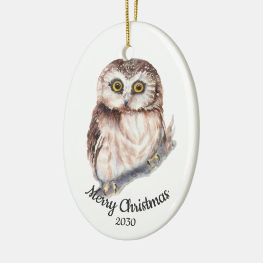 Aangepaste Waterverf voor kerstmis Cute Owl Bird Keramisch Ornament (Links)