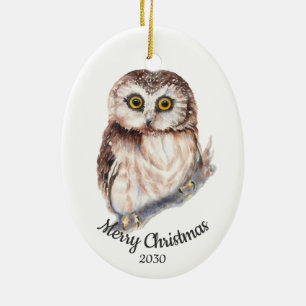 Aangepaste Waterverf voor kerstmis Cute Owl Bird Keramisch Ornament