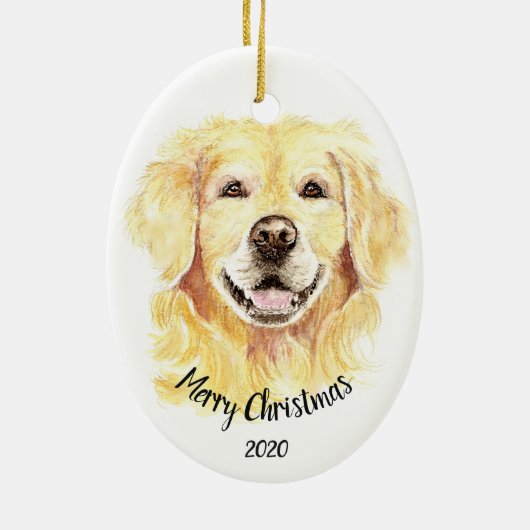 Aangepaste Waterverf voor kerstmis Gulden Retrieve Keramisch Ornament (Achterkant)