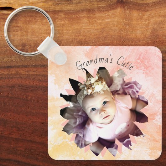 Aangepaste Waterverf voor Vloervormig fotopasta Sleutelhanger (Voorkant)