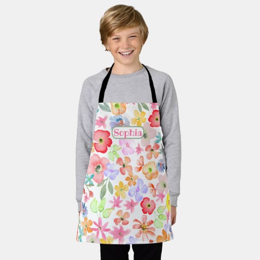 Aangepaste Waterverf voor whimsical Cute Floral Schort (Gedragen)