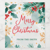 Aangepaste Waterverf Vrolijk Kerstfeest Elegante B Wijn Etiket (Enkel label)