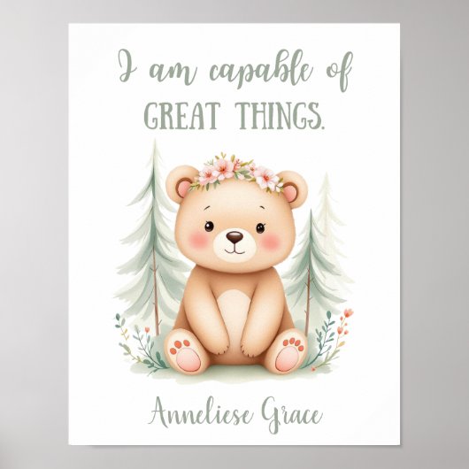Aangepaste Waterverf Vrouwelijk Beer Woodland Nurs Poster (Voorkant)