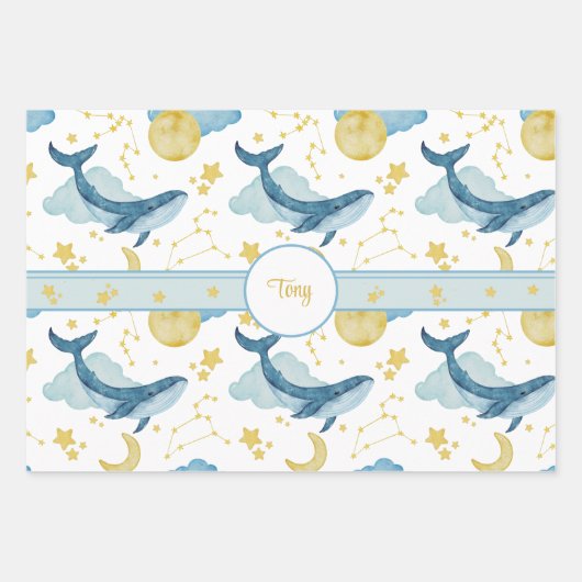 Aangepaste Waterverf walvissen Kinder namen Inpakpapier Vel (Voorkant 3)