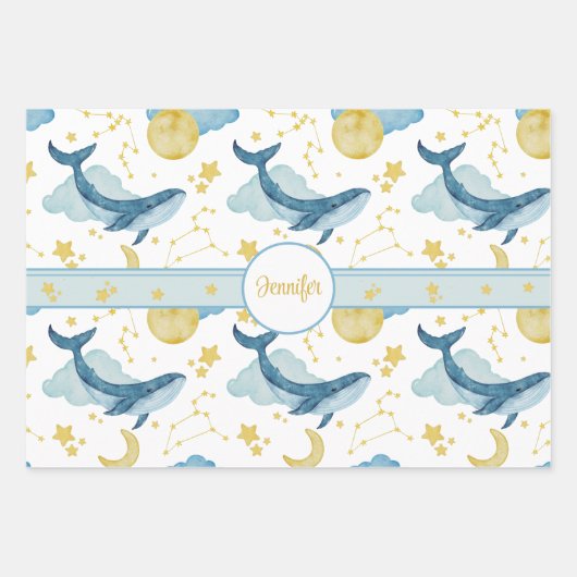 Aangepaste Waterverf walvissen Kinder namen Inpakpapier Vel (Voorkant)