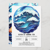 Aangepaste Waterverf Waves Kids Verjaardag Kaart (Voorkant / Achterkant)