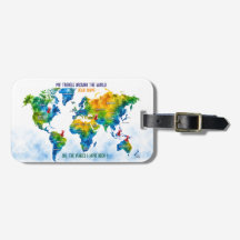 Aangepaste waterverf wereldkaart bagage label reis