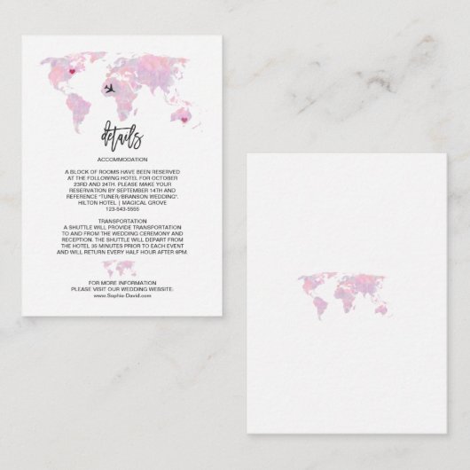 Aangepaste Waterverf Wereldkaart huwelijksreis - G Informatiekaartje (Voorkant / Achterkant)