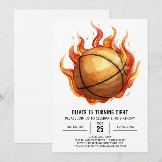 Aangepaste Waterverf Whimsical Basketbal Verjaarda Kaart (Voorkant / Achterkant)