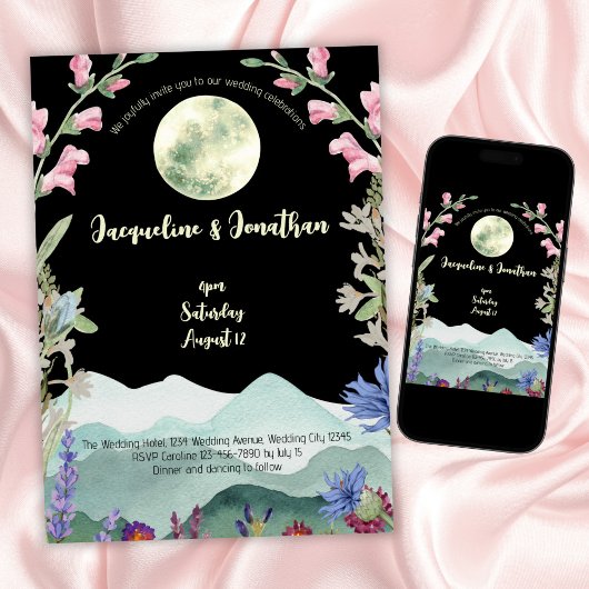 Aangepaste Waterverf Wildflower Moon Mountain brui Kaart