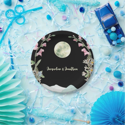 Aangepaste Waterverf Wildflower Moon Mountain brui Papieren Bordje (Feest)