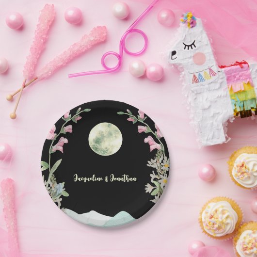 Aangepaste Waterverf Wildflower Moon Mountain brui Papieren Bordje (Feest)