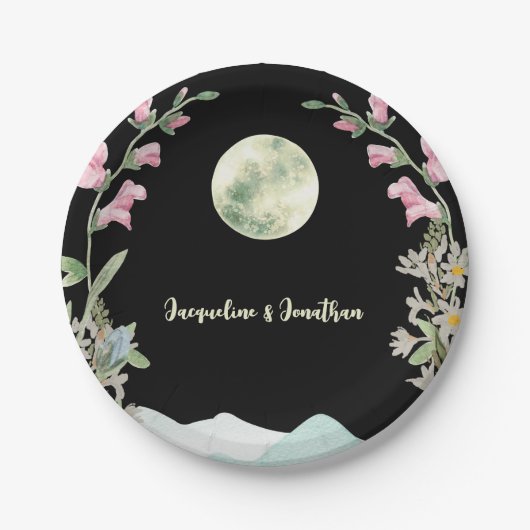 Aangepaste Waterverf Wildflower Moon Mountain brui Papieren Bordje (Voorkant)