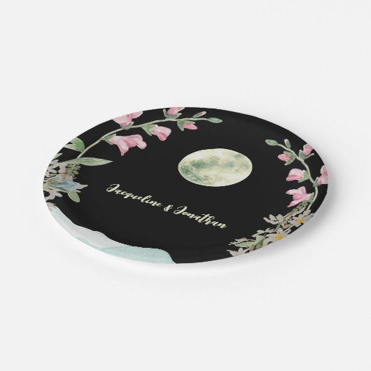 Aangepaste Waterverf Wildflower Moon Mountain brui Papieren Bordje (Gekanteld)