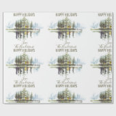 Aangepaste Waterverf winterpine groene kerstmis Cadeaupapier (Vlak)