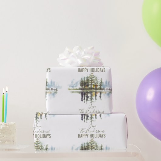 Aangepaste Waterverf winterpine groene kerstmis Cadeaupapier (Feestgeschenken)