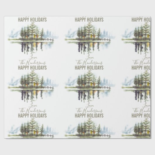 Aangepaste Waterverf winterpine groene kerstmis Cadeaupapier (Vlak)