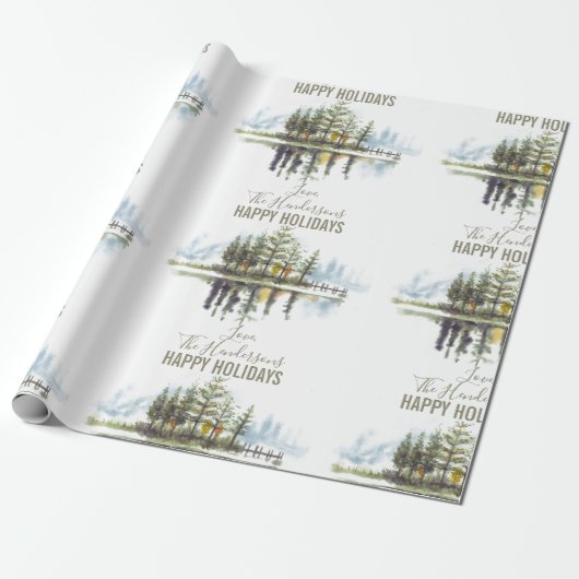 Aangepaste Waterverf winterpine groene kerstmis Cadeaupapier (Uitgerold)