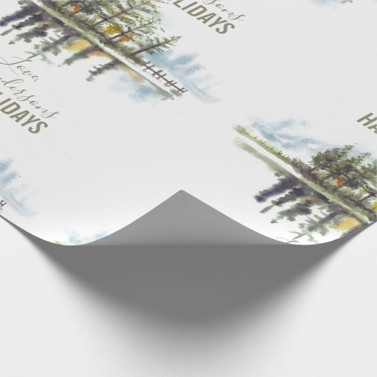 Aangepaste Waterverf winterpine groene kerstmis Cadeaupapier (Hoek)