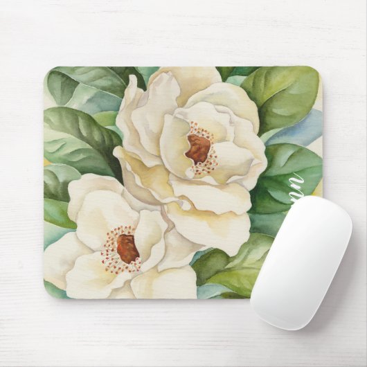 Aangepaste Waterverf Witte Magnolia Flowers Muismat (Met muis)