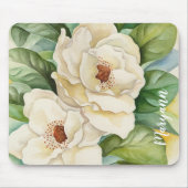 Aangepaste Waterverf Witte Magnolia Flowers Muismat (Voorkant)