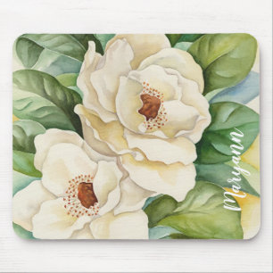 Aangepaste Waterverf Witte Magnolia Flowers Muismat