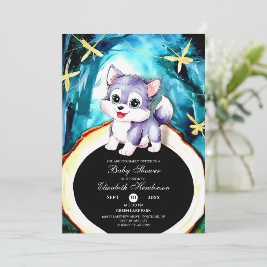 Aangepaste Waterverf Wolf Baby shower Kaart (Staand voorkant)