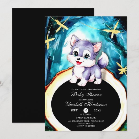 Aangepaste Waterverf Wolf Baby shower Kaart (Voorkant / Achterkant)