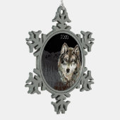 Aangepaste Waterverf Wolf & Mountain Art Tin Sneeuwvlok Ornament (Links)